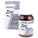 Zinc gluconato 70 mg, 90 tabletas de HealthAid